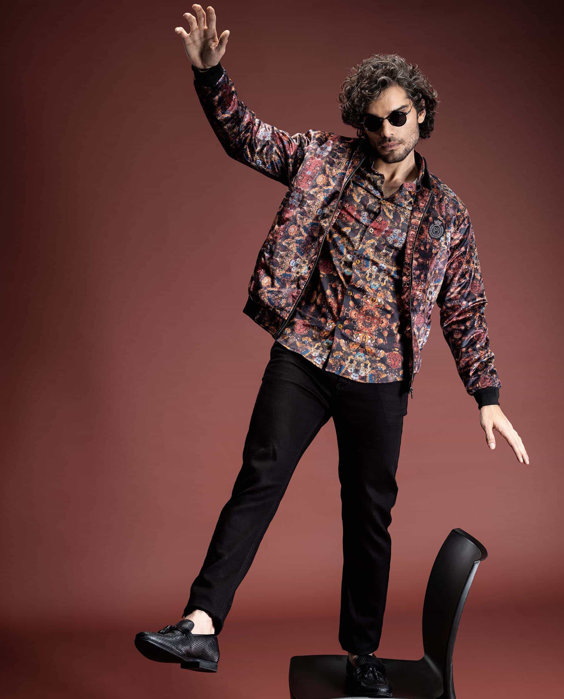 PRIZERO - RED - PRINTED VELOUR BOMBER JACKET