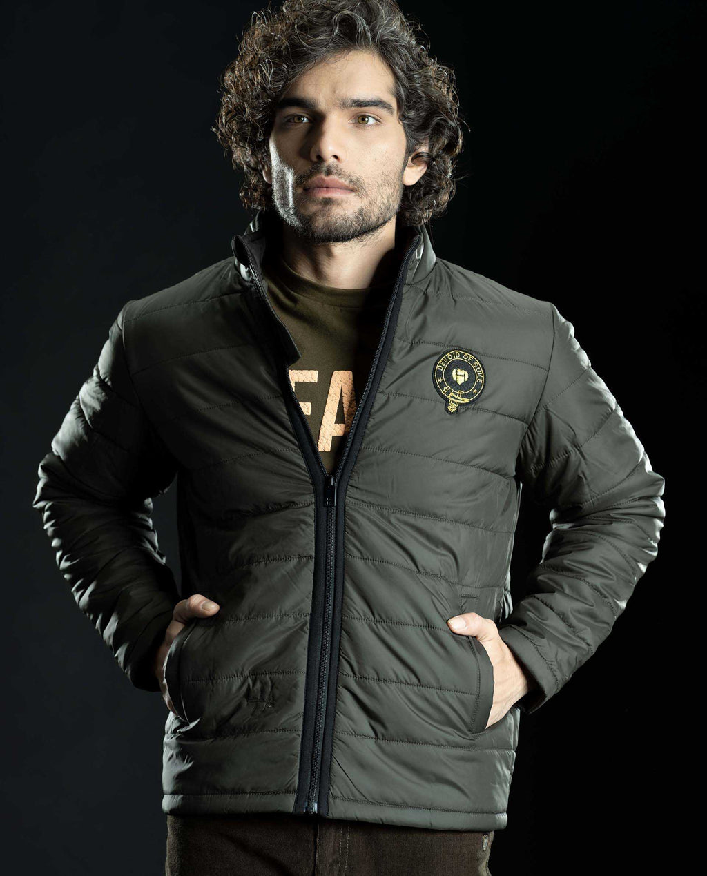 KING - OLIVE - EMBELLISHED PUFFER JACKET