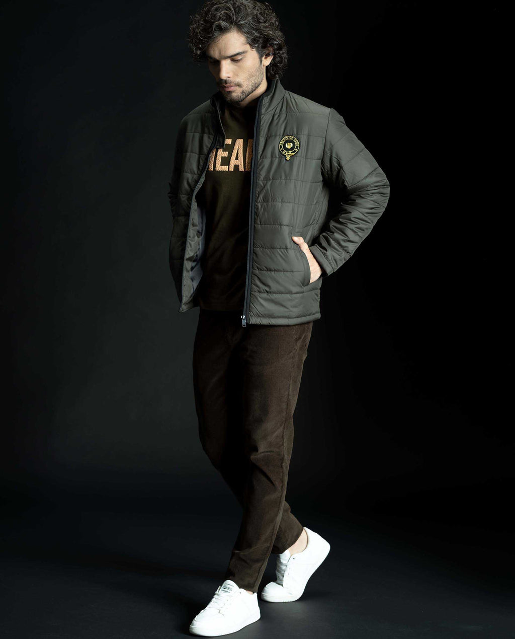 KING - OLIVE - EMBELLISHED PUFFER JACKET